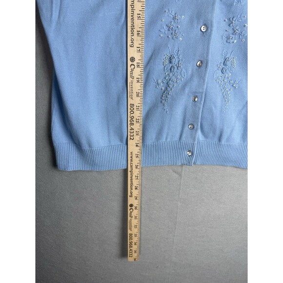 Land's End Blue Cardigan Button Up XL Grandmacore Pearl Embellished Embroidered - Picture 6 of 7